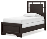 Covetown Twin Panel Bed with Mirrored Dresser, Chest and Nightstand in Dark Brown from Ashley - Luna Furniture