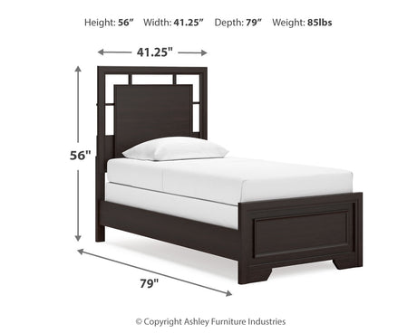 Covetown Twin Panel Bed with Mirrored Dresser and 2 Nightstands in Dark Brown from Ashley - Luna Furniture