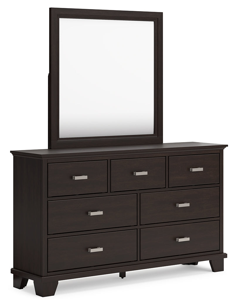 Covetown Twin Panel Bed with Mirrored Dresser and Nightstand in Dark Brown from Ashley - Luna Furniture