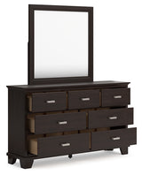 Covetown Twin Panel Bed with Mirrored Dresser in Dark Brown from Ashley Furniture - Luna Furniture