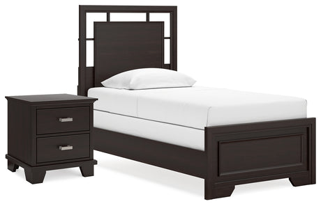 Covetown Twin Panel Bed with Nightstand in Dark Brown from Ashley - Luna Furniture