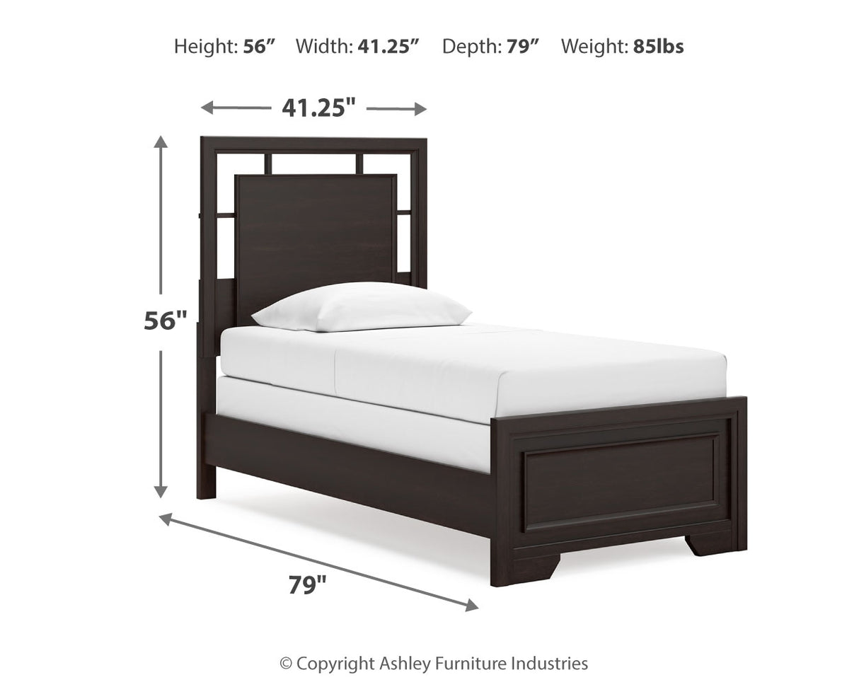 Covetown Twin Panel Bed with Nightstand in Dark Brown from Ashley Furniture - Luna Furniture