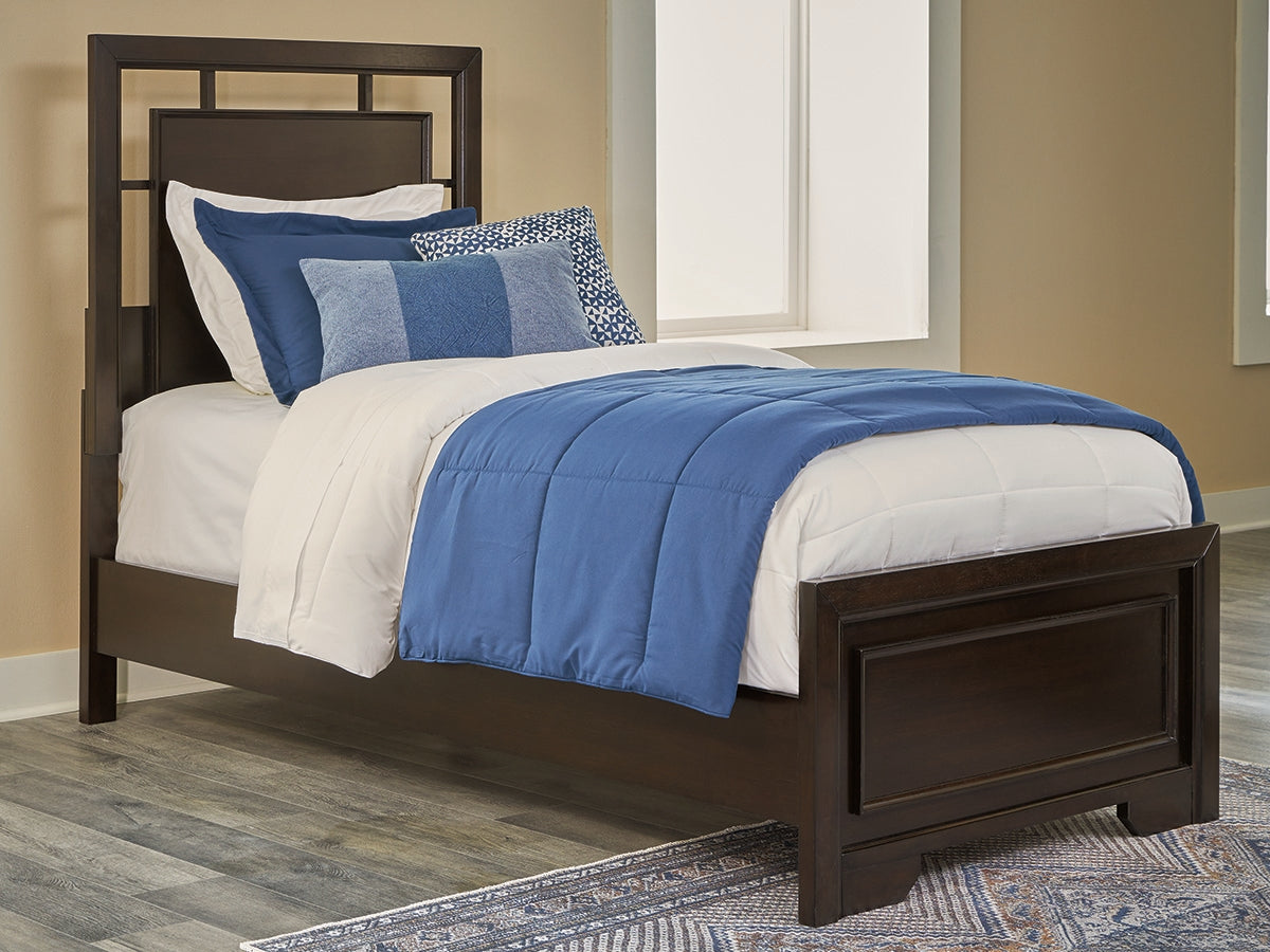 Covetown Twin Panel Bed with Nightstand in Dark Brown from Ashley Furniture - Luna Furniture