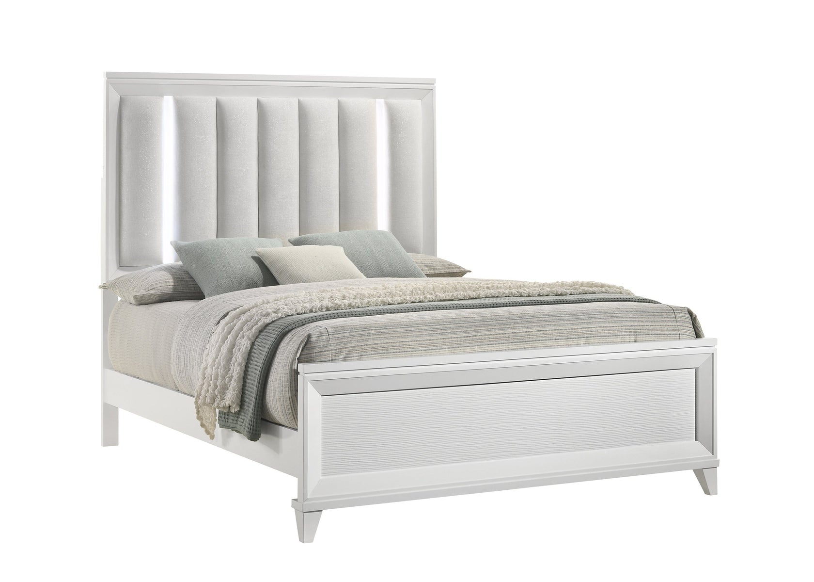 Cressida White Queen Upholstered LED Panel Bed from Crown Mark - Luna Furniture