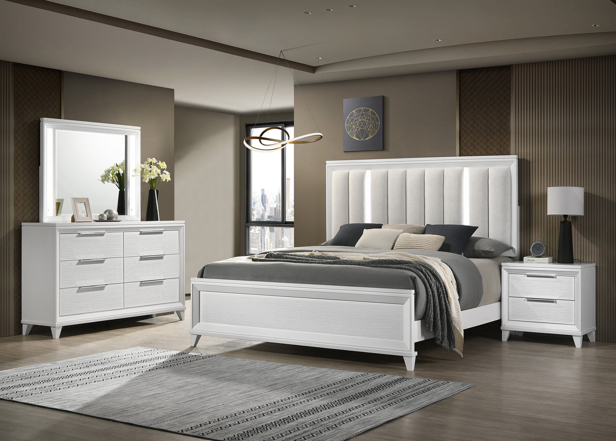 Cressida White Upholstered LED Panel Bedroom Set from Crown Mark - Luna Furniture