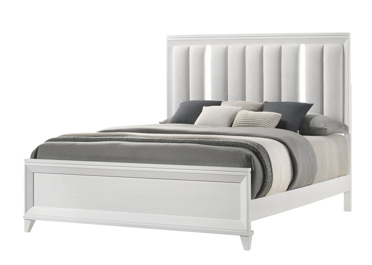 Cressida White Upholstered LED Panel Bedroom Set from Crown Mark - Luna Furniture
