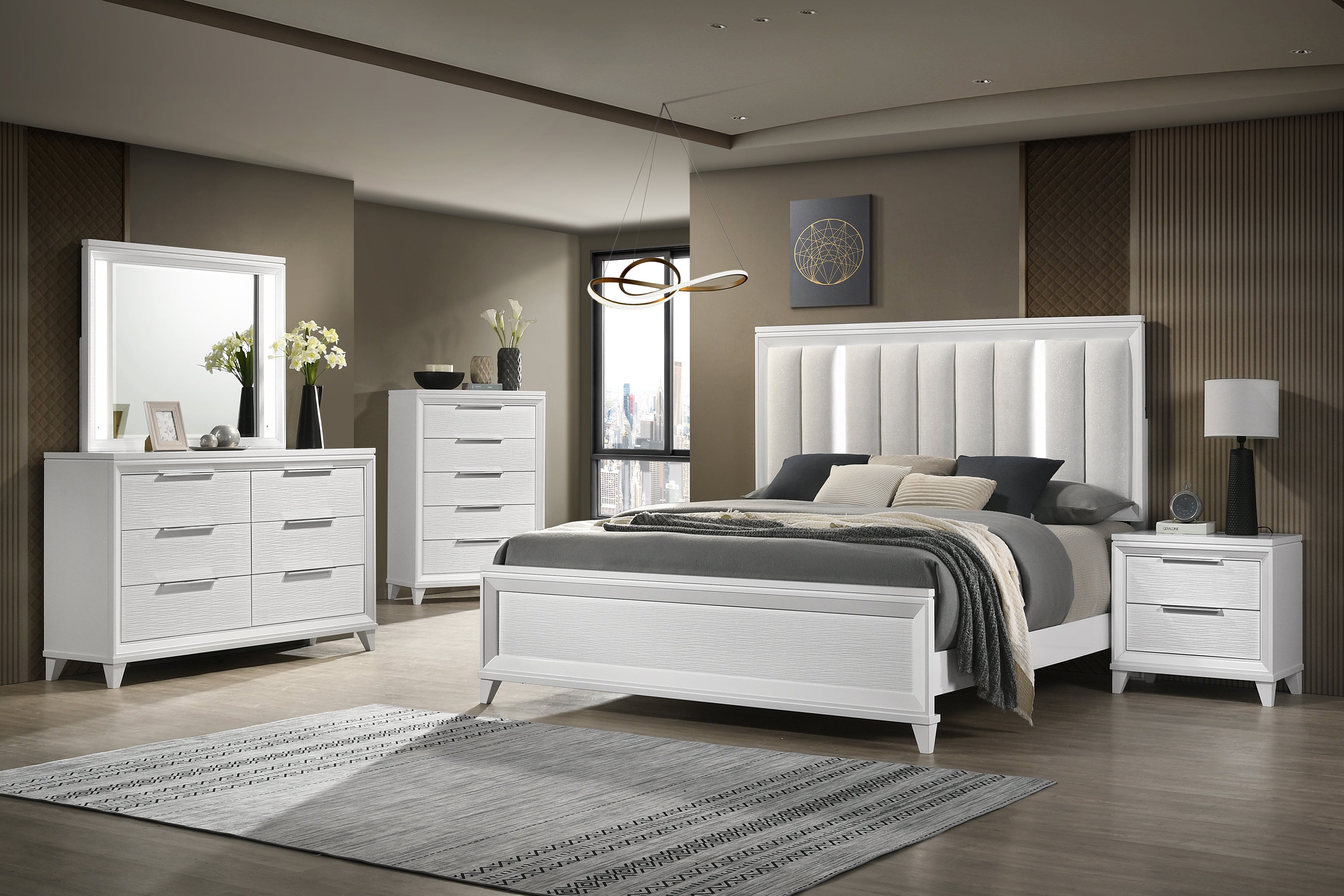 Cressida White Upholstered LED Panel Bedroom Set – Luna Furniture