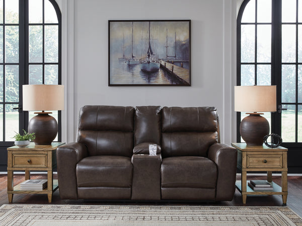 Crossplex Smoke Power Reclining Loveseat with Console