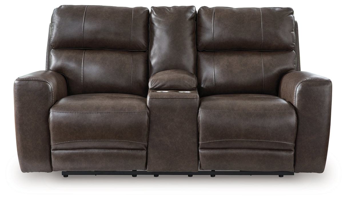 Crossplex Smoke Power Reclining Loveseat with Console from Ashley Furniture - Luna Furniture