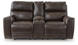Crossplex Smoke Power Reclining Loveseat with Console from Ashley Furniture - Luna Furniture