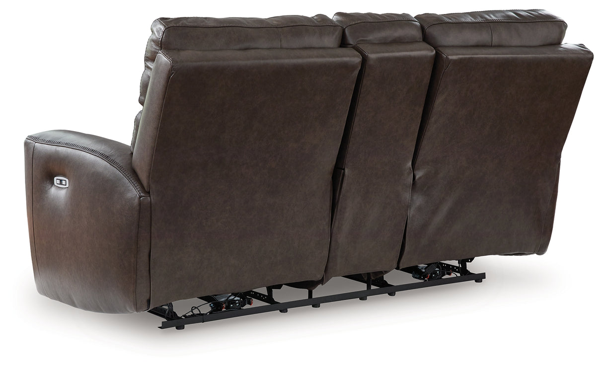 Crossplex Smoke Power Reclining Loveseat with Console from Ashley Furniture - Luna Furniture