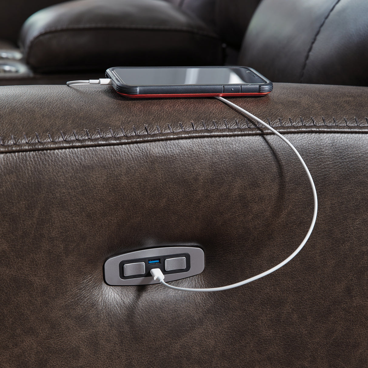 Crossplex Smoke Power Reclining Loveseat with Console from Ashley Furniture - Luna Furniture