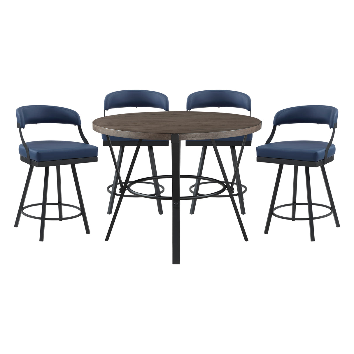 Crowley Brown/Blue 5-Piece Round Counter Height Set from Homelegance - Luna Furniture