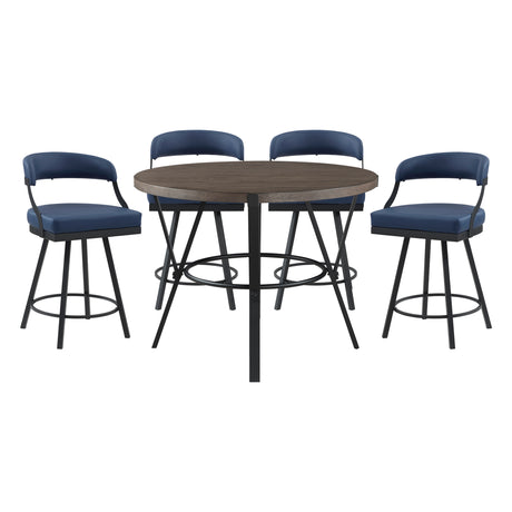 Crowley Brown/Blue 5-Piece Round Counter Height Set from Homelegance - Luna Furniture