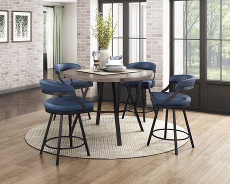 Crowley Brown/Blue 5-Piece Round Counter Height Set from Homelegance - Luna Furniture