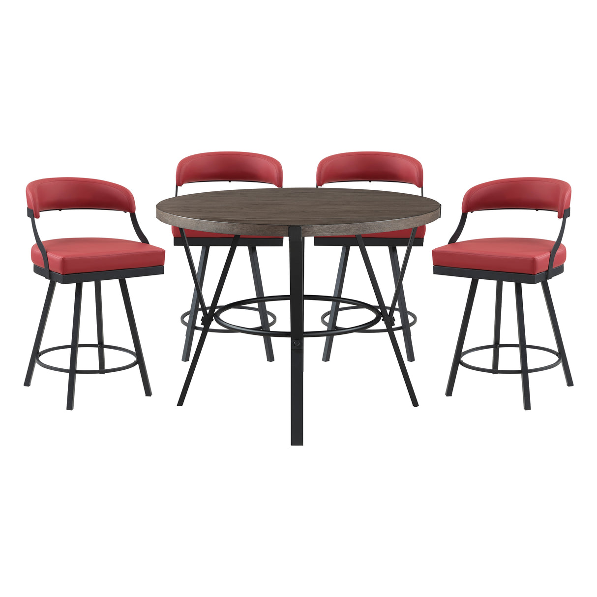 Crowley Brown/Red 5-Piece Round Counter Height Set from Homelegance - Luna Furniture