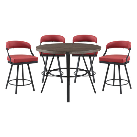 Crowley Brown/Red 5-Piece Round Counter Height Set from Homelegance - Luna Furniture