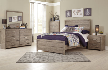 Culverbach Full Panel Bed with Mirrored Dresser, Chest and 2 Nightstands in Gray from Ashley - Luna Furniture
