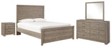 Culverbach Full Panel Bed with Mirrored Dresser and 2 Nightstands in Gray from Ashley - Luna Furniture