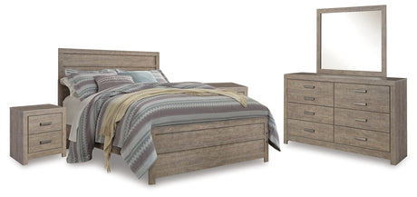 Culverbach Queen Panel Bed with Mirrored Dresser and 2 Nightstands in Gray from Ashley - Luna Furniture