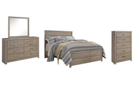 Culverbach Queen Panel Bed with Mirrored Dresser and Chest in Gray from Ashley - Luna Furniture