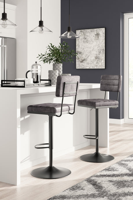 Strumford Gray/Black Bar Height Barstool, Set of 2 from Ashley - Luna Furniture