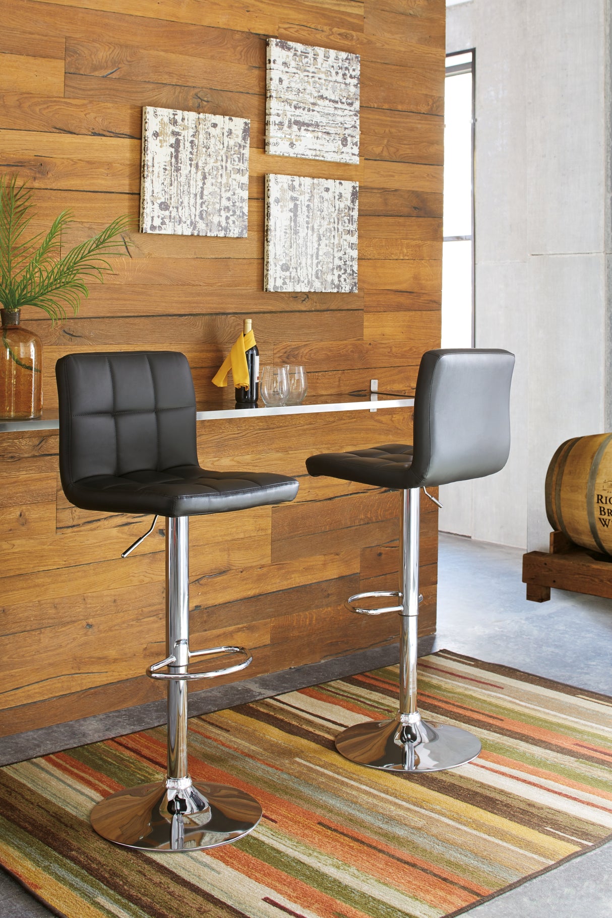 Bellatier Black/Chrome Finish Adjustable Height Barstool, Set of 2 from Ashley - Luna Furniture