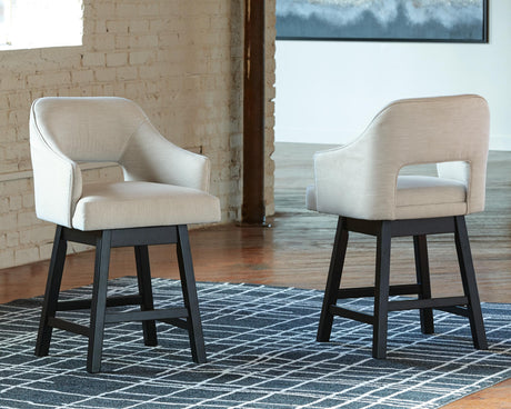Tallenger Linen/Brown Counter Height Barstool, Set of 2 from Ashley - Luna Furniture
