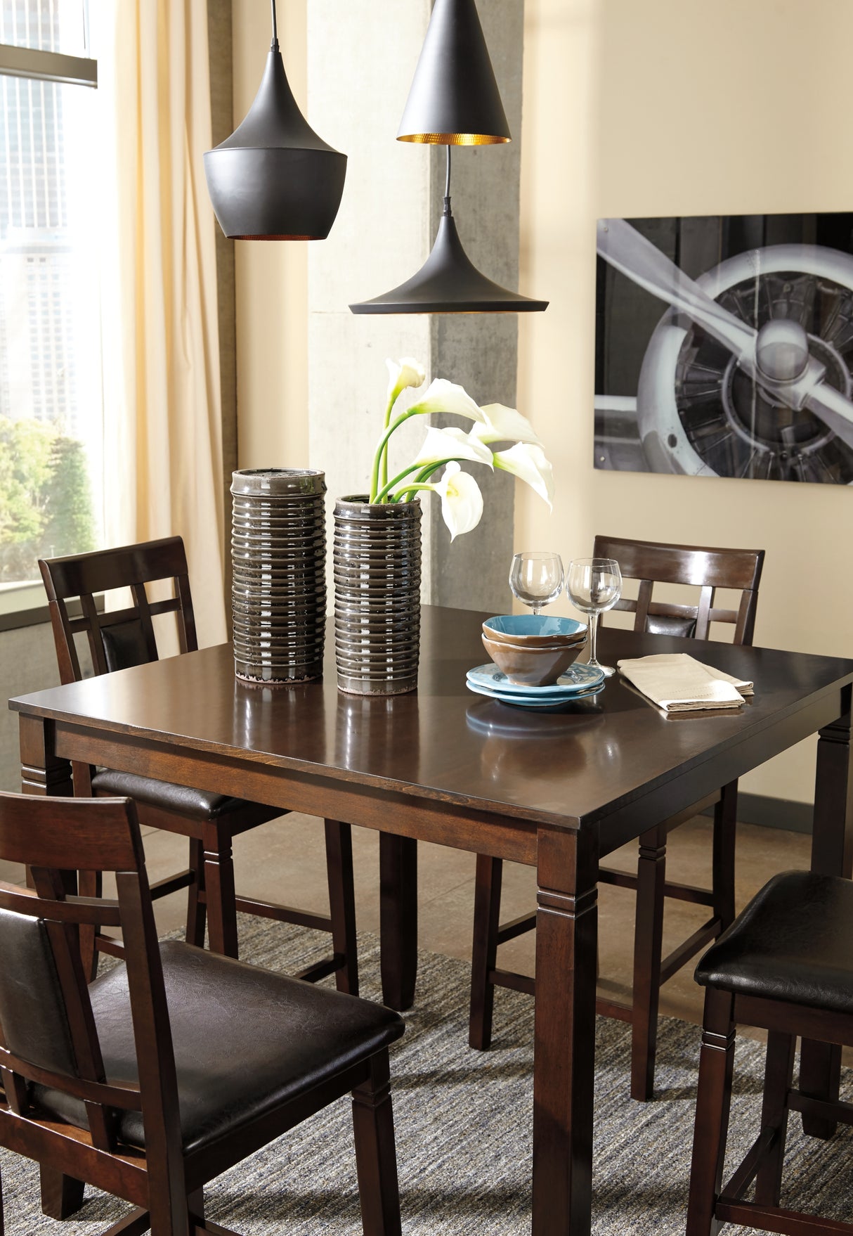 Bennox Brown 5-Piece Counter Height Set from Ashley Furniture - Luna Furniture