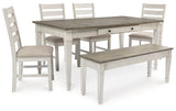 Skempton White/Light Brown Dining Table and 4 Chairs and Bench from Ashley - Luna Furniture