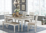 Skempton White/Light Brown Dining Table and 4 Chairs and Bench from Ashley - Luna Furniture