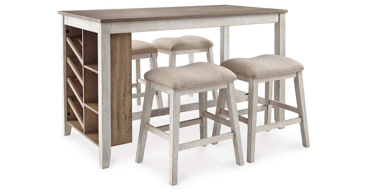 Skempton White/Light Brown 5-Piece Counter Height Set w/ Stools from Ashley - Luna Furniture