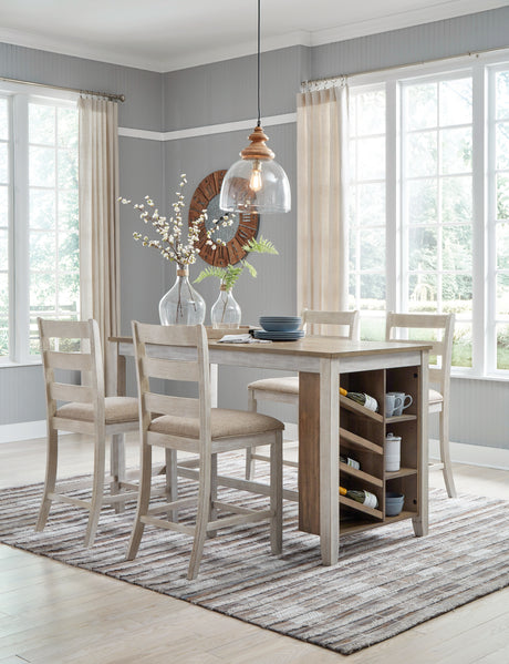Skempton Counter Height Dining Table and 2 Barstools in White/Light Brown from Ashley - Luna Furniture