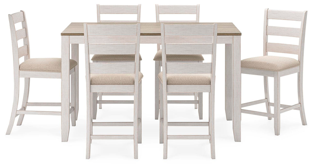 Skempton White/Light Brown White/Light 7-Piece Brown Counter Height Set from Ashley Furniture - Luna Furniture