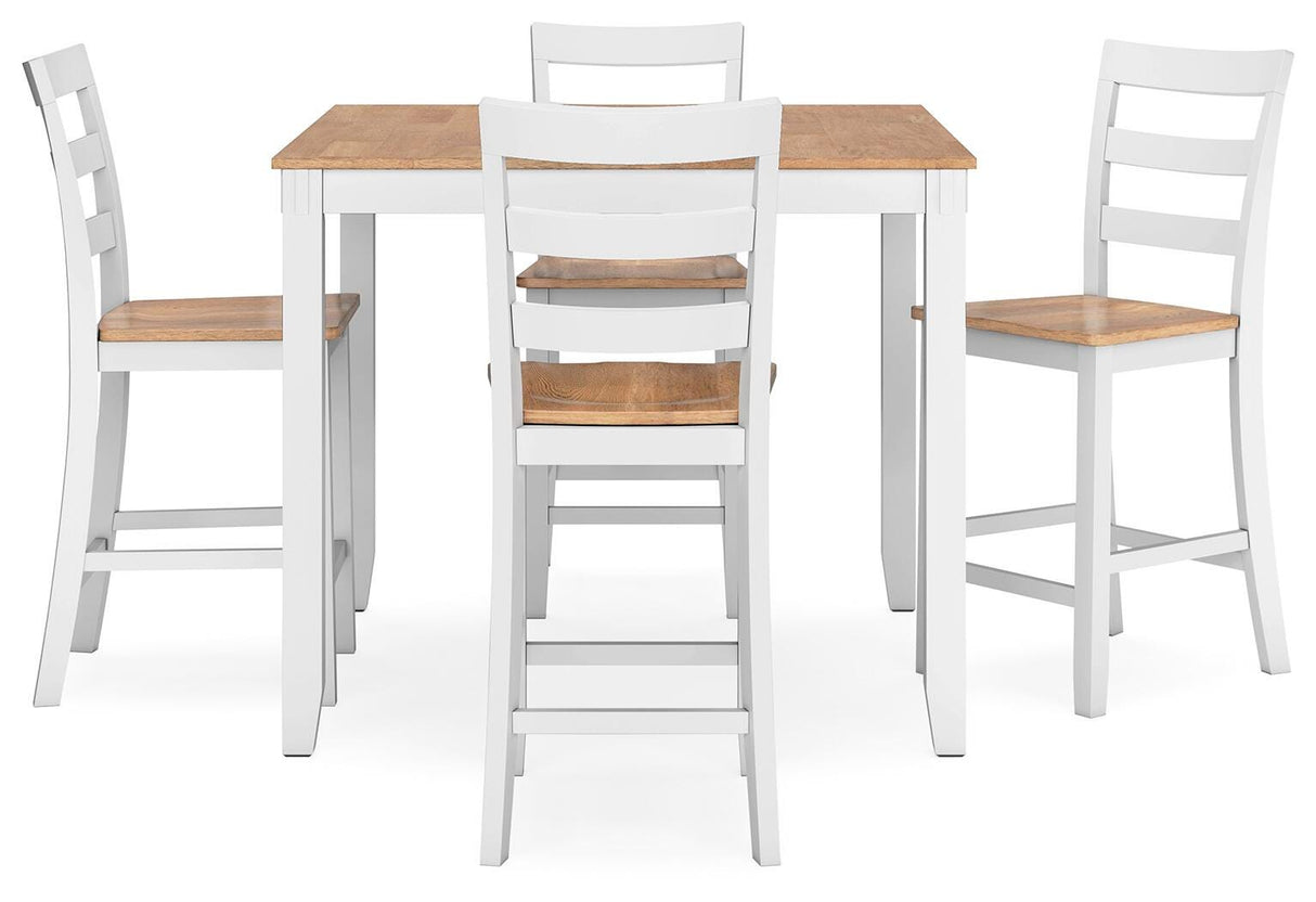Gesthaven Natural/White Counter Height Dining Table and 4 Barstools from Ashley - Luna Furniture