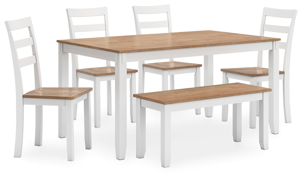 Gesthaven Natural/White Dining Table with 4 Chairs and Bench (Set of 6) from Ashley - Luna Furniture