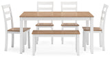 Gesthaven Natural/White Dining Table with 4 Chairs and Bench (Set of 6) from Ashley - Luna Furniture