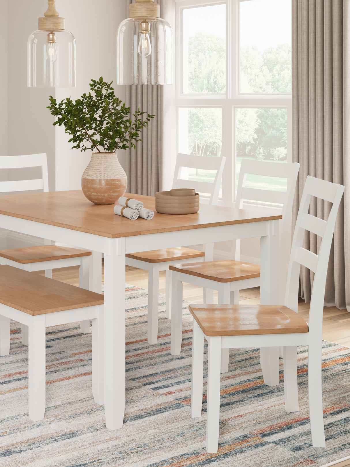 Gesthaven Natural/White Dining Table with 4 Chairs and Bench (Set of 6) from Ashley - Luna Furniture