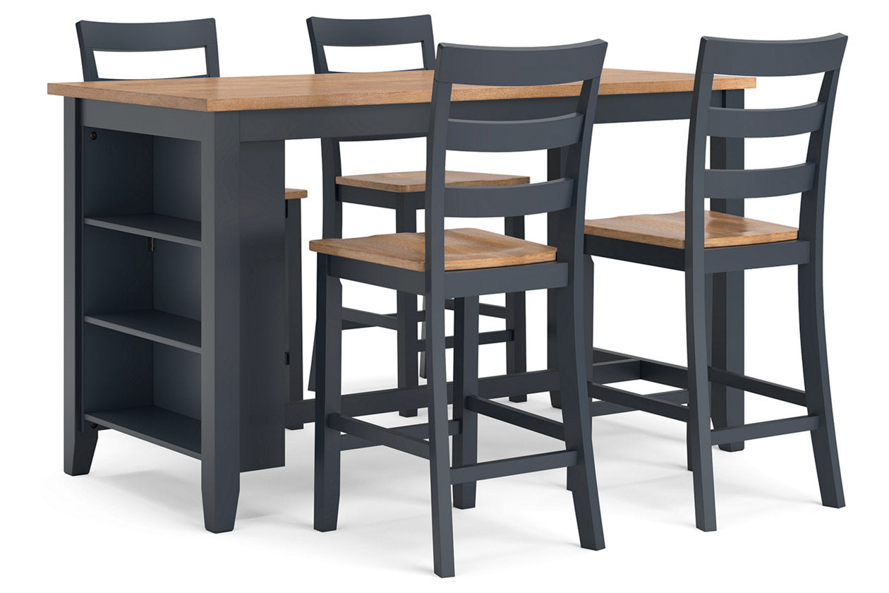Gesthaven Natural/Blue Counter Height Dining Table and 4 Barstools from Ashley - Luna Furniture
