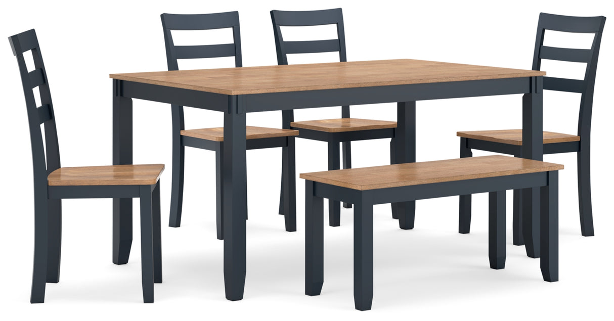 Gesthaven Natural/Blue Dining Table with 4 Chairs and Bench (Set of 6) from Ashley Furniture - Luna Furniture