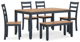 Gesthaven Natural/Blue Dining Table with 4 Chairs and Bench (Set of 6) from Ashley Furniture - Luna Furniture