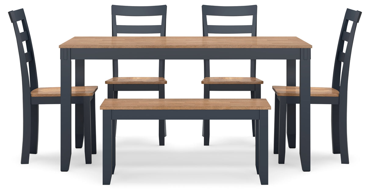 Gesthaven Natural/Blue Dining Table with 4 Chairs and Bench (Set of 6) from Ashley Furniture - Luna Furniture