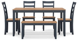 Gesthaven Natural/Blue Dining Table with 4 Chairs and Bench (Set of 6) from Ashley Furniture - Luna Furniture