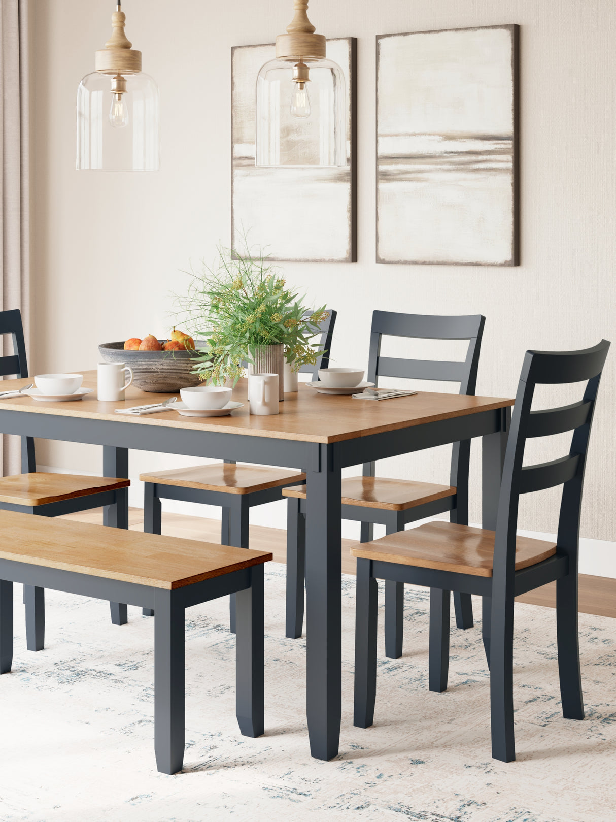 Gesthaven Natural/Blue Dining Table with 4 Chairs and Bench (Set of 6) from Ashley Furniture - Luna Furniture