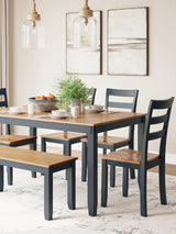 Gesthaven Natural/Blue Dining Table with 4 Chairs and Bench (Set of 6) from Ashley Furniture - Luna Furniture