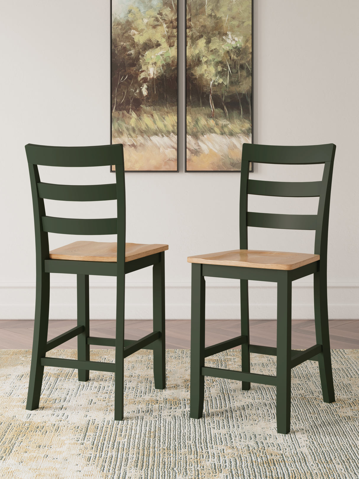 Gesthaven Natural/Green Counter Height Barstool, Set of 2 from Ashley Furniture - Luna Furniture