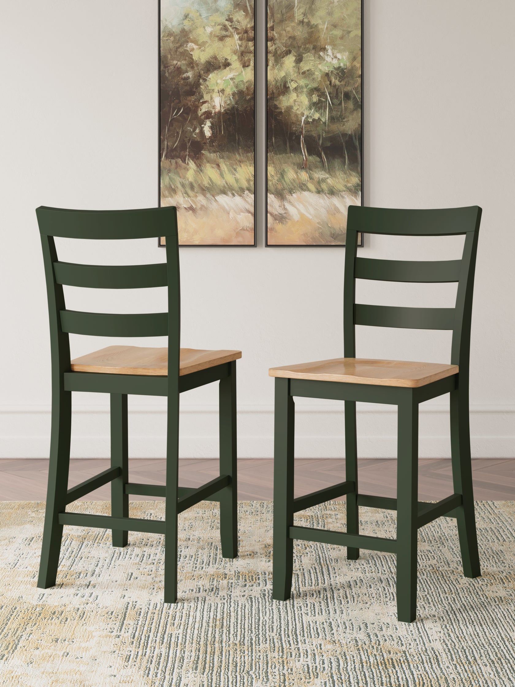 Gesthaven Natural/Green Counter Height Barstool, Set of 2 from Ashley Furniture - Luna Furniture