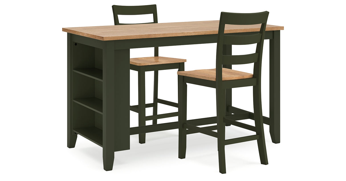 Gesthaven Natural/Green Counter Height Dining Table and 2 Barstools from Ashley - Luna Furniture