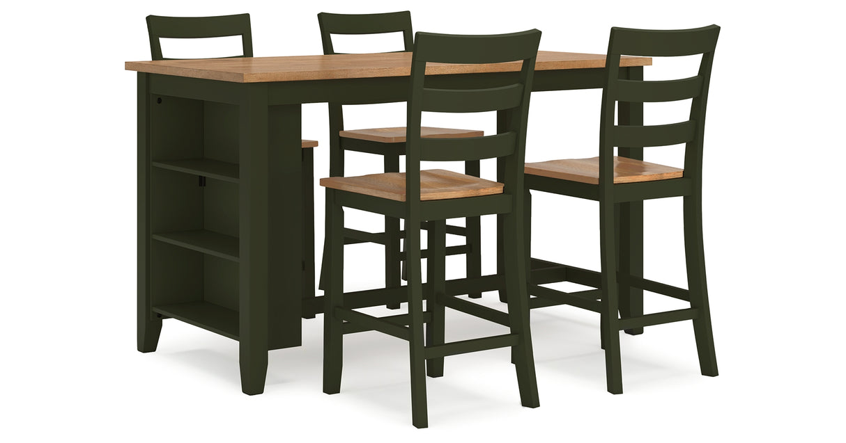 Gesthaven Natural/Green Counter Height Dining Table and 4 Barstools from Ashley - Luna Furniture