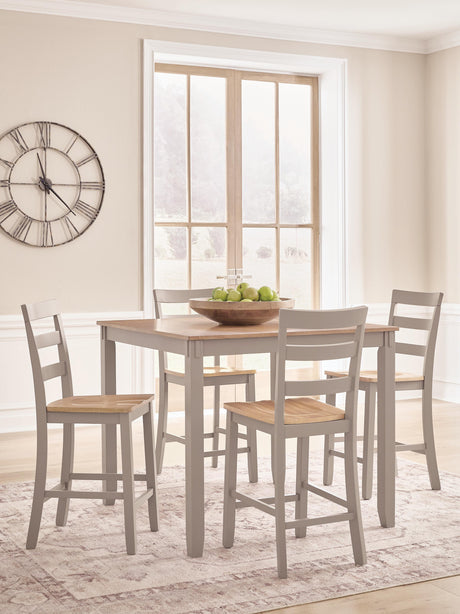 Harperfeld Natural/Gray Counter Height Dining Table and 4 Counter Stools from Ashley - Luna Furniture
